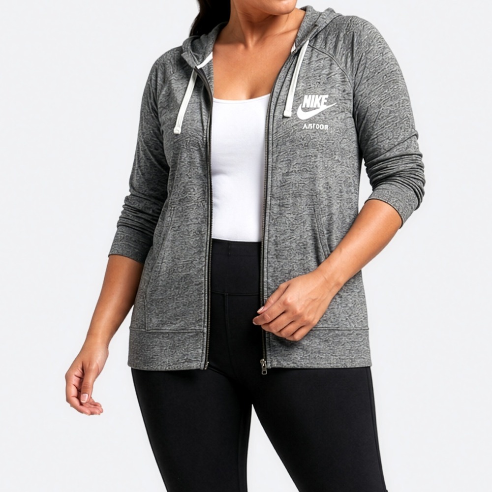 Nike Gym Vintage Full Zip Hoodie Gray Large 0X Lightweight Jersey Athleisure